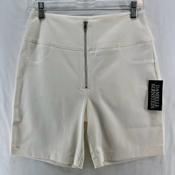 DANIELLE BERNSTEIN Pants - Danielle Bernstein Shorts Womens Size 4 Zippered Pocket Biker High Waist White